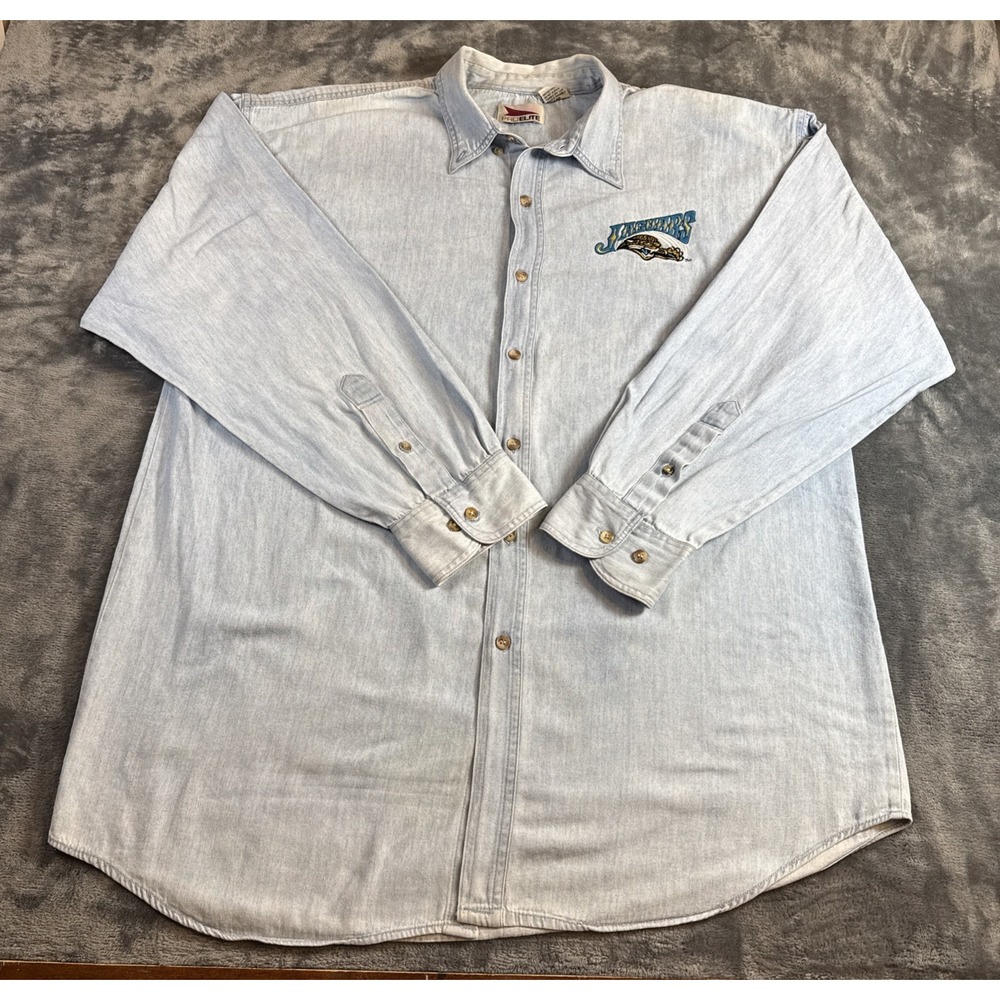 Vintage Jacksonville Jaguars ProElite Men Blue Denim Embroidered Shirt XL